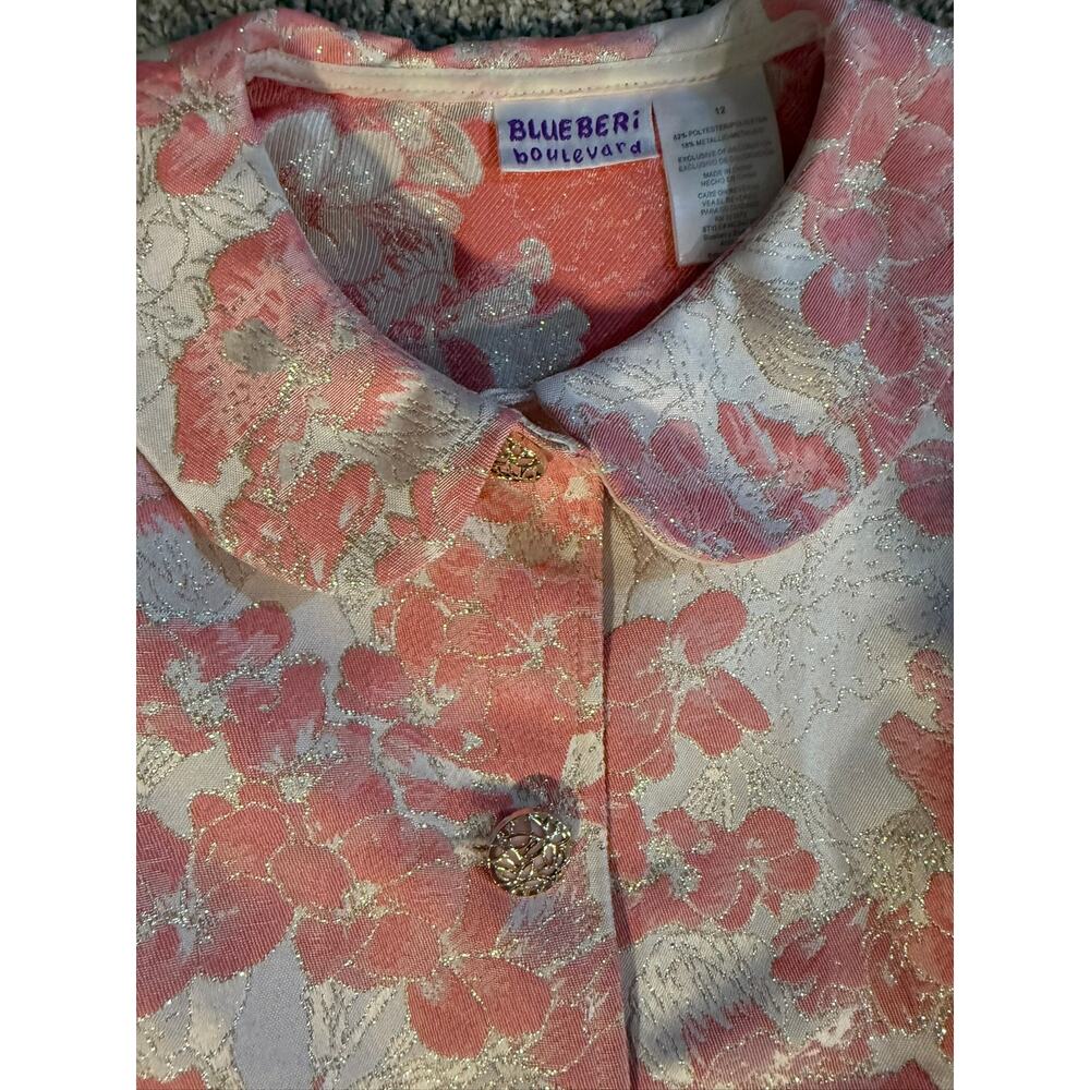 Blueberi Boulevard Pink and White Floral Coat Girls 12 - Picture 2 of 5